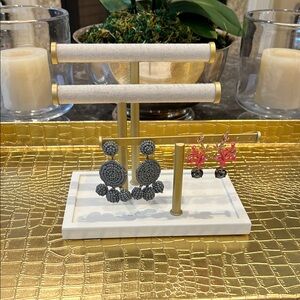 Gray Tiered beaded ball Pierced and Pink Coral and Gray stone Pierced Earrings.